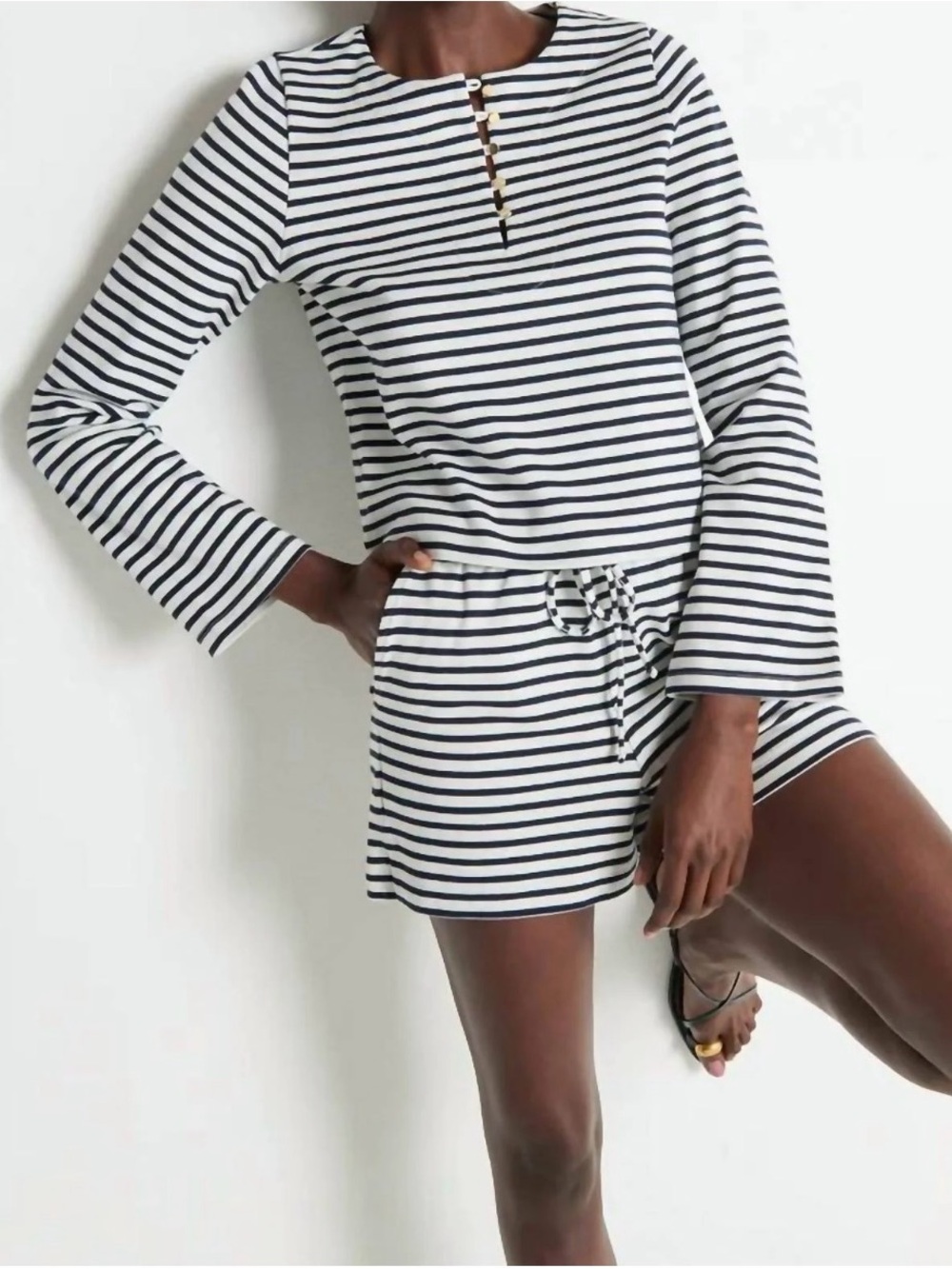 NWT Nation Los Angeles Silvia Bracelet Sleeve Top in Navy Breton Stripe Size M
